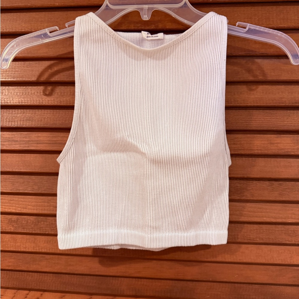 Cotton On White Ribbed Cropped Tank